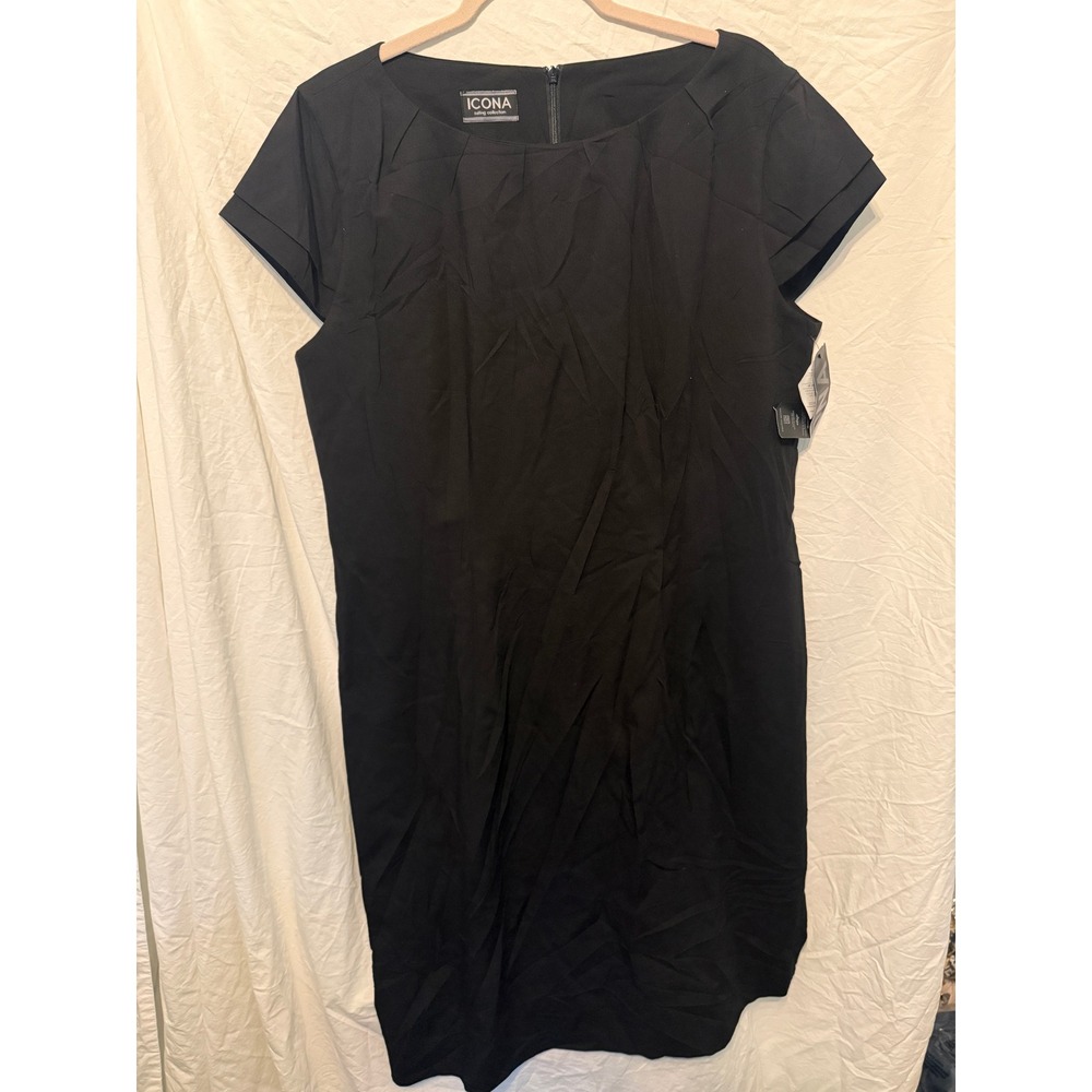 Alexandra Icona Suiting Collection Black Sheath Dress US 16 Teflon Stretch NF45R